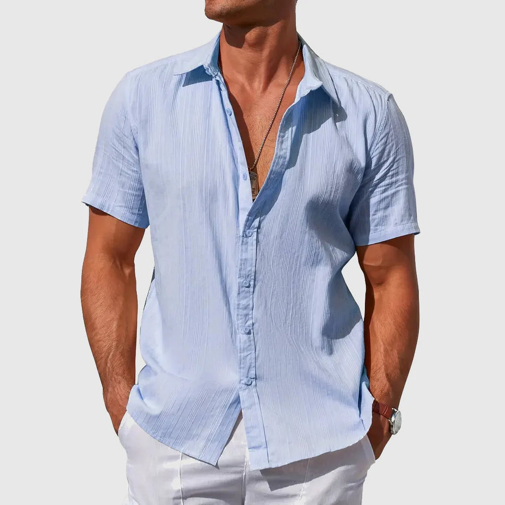 Men's Regular Fit Textured Short Sleeve Shirt with Button Closure 0