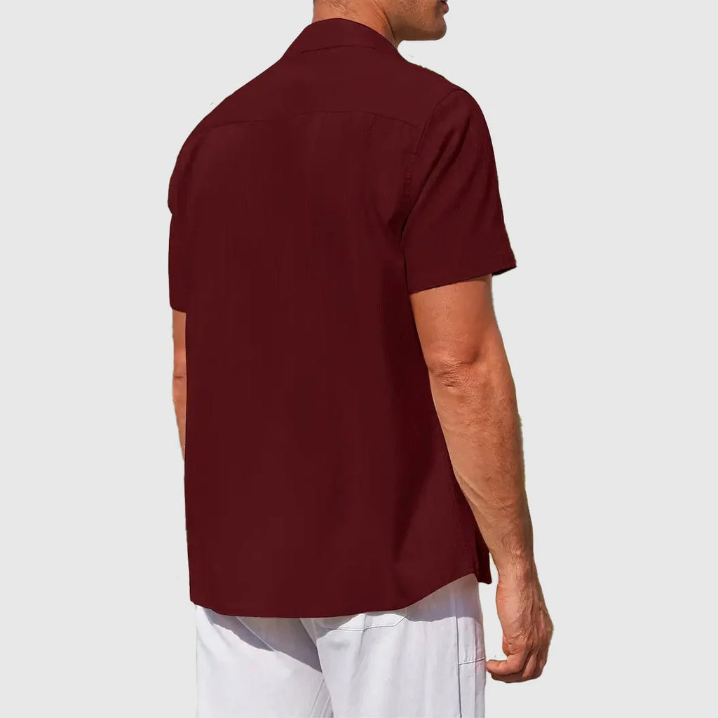 Men's Regular Fit Textured Short Sleeve Shirt with Button Closure 6
