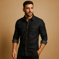 Men's Relaxed Fit Denim Long-Sleeve Shirt with Button Front and Chest Pockets 0