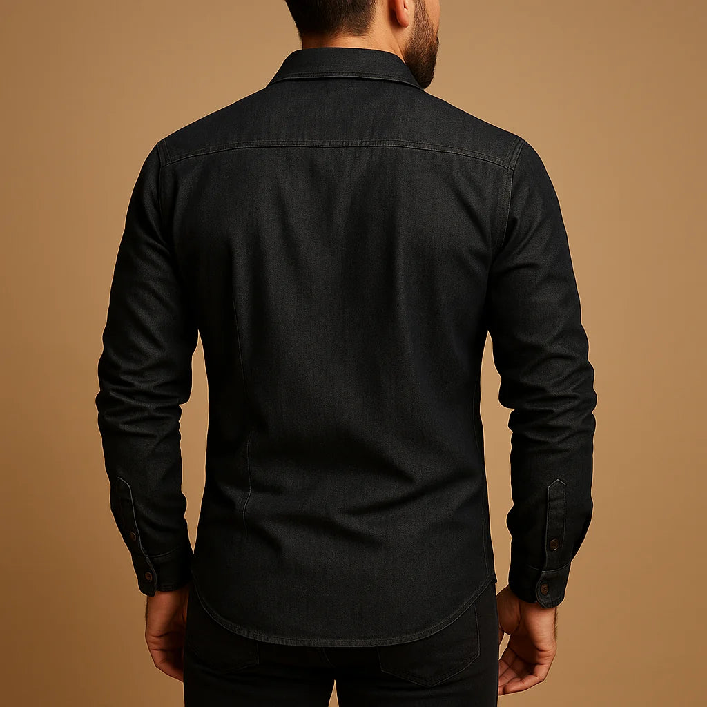 Men's Relaxed Fit Denim Long-Sleeve Shirt with Button Front and Chest Pockets 2