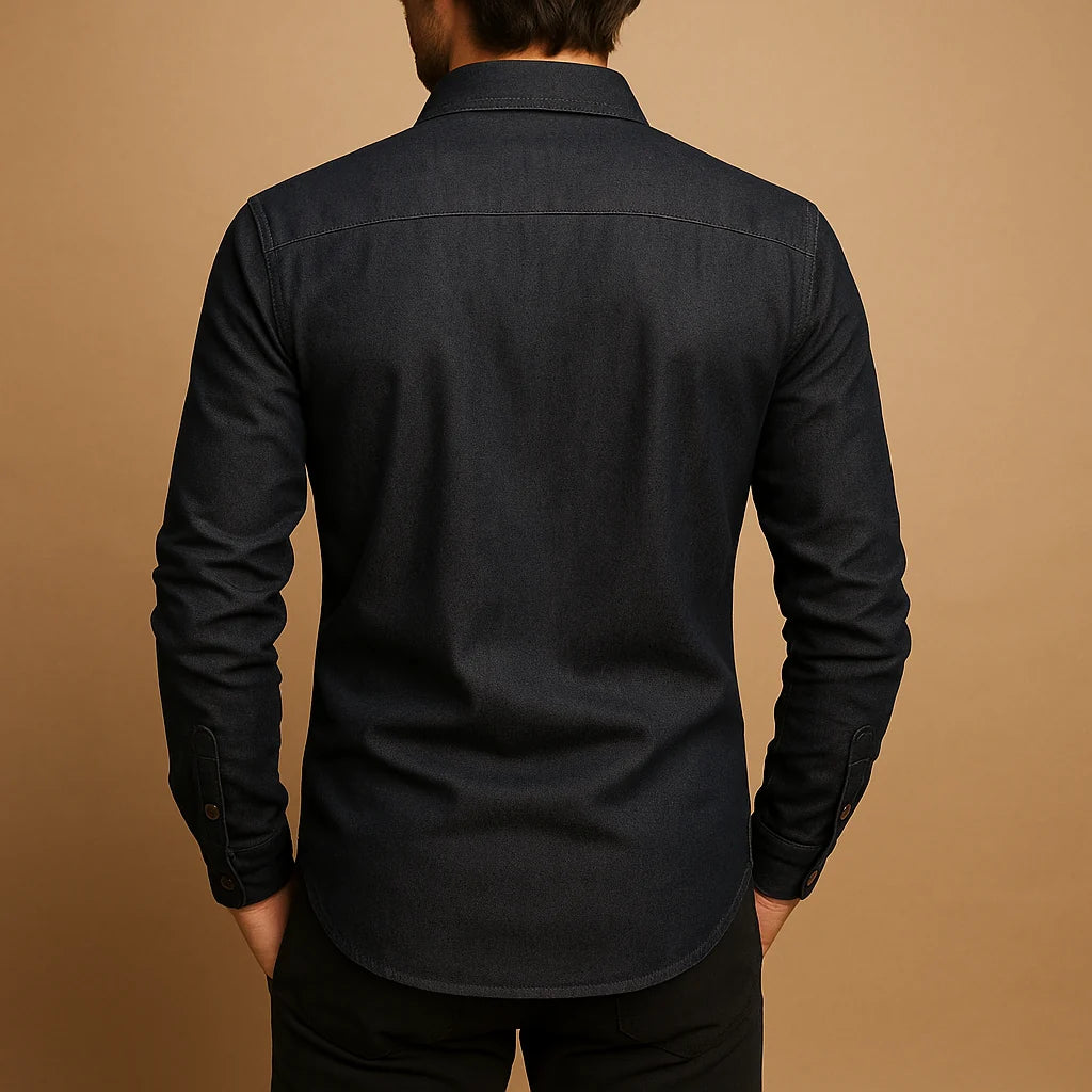 Men's Relaxed Fit Denim Long-Sleeve Shirt with Button Front and Chest Pockets 3