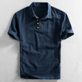 Men's Relaxed Fit Linen-Texture Polo Shirt with Button Placket 0