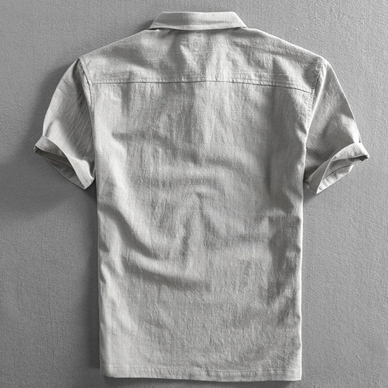Men's Relaxed Fit Linen-Texture Polo Shirt with Button Placket 3