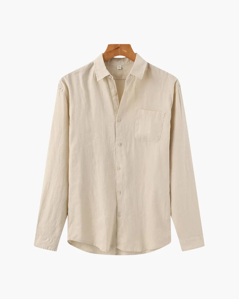 Men's Relaxed Fit Linen Shirt with Button Front and Collar 0