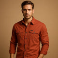 Men's Relaxed Fit Long-Sleeve Cotton Cargo Shirt with Button Closure 0