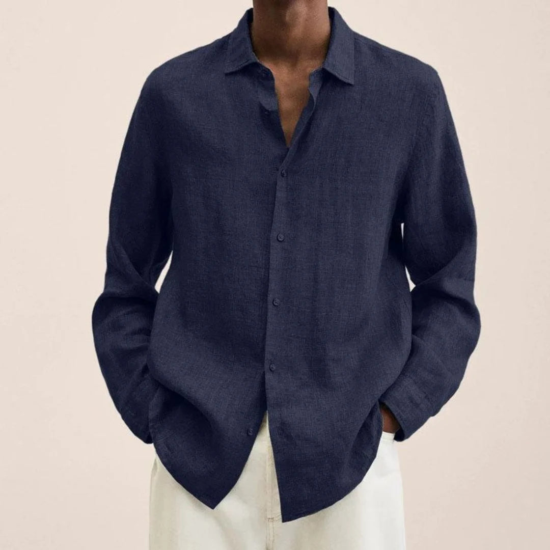 Men's Relaxed Fit Long-Sleeve Shirt with Open Collar 0