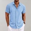 Men's Relaxed Fit Textured Short Sleeve Shirt with Button Closure 0
