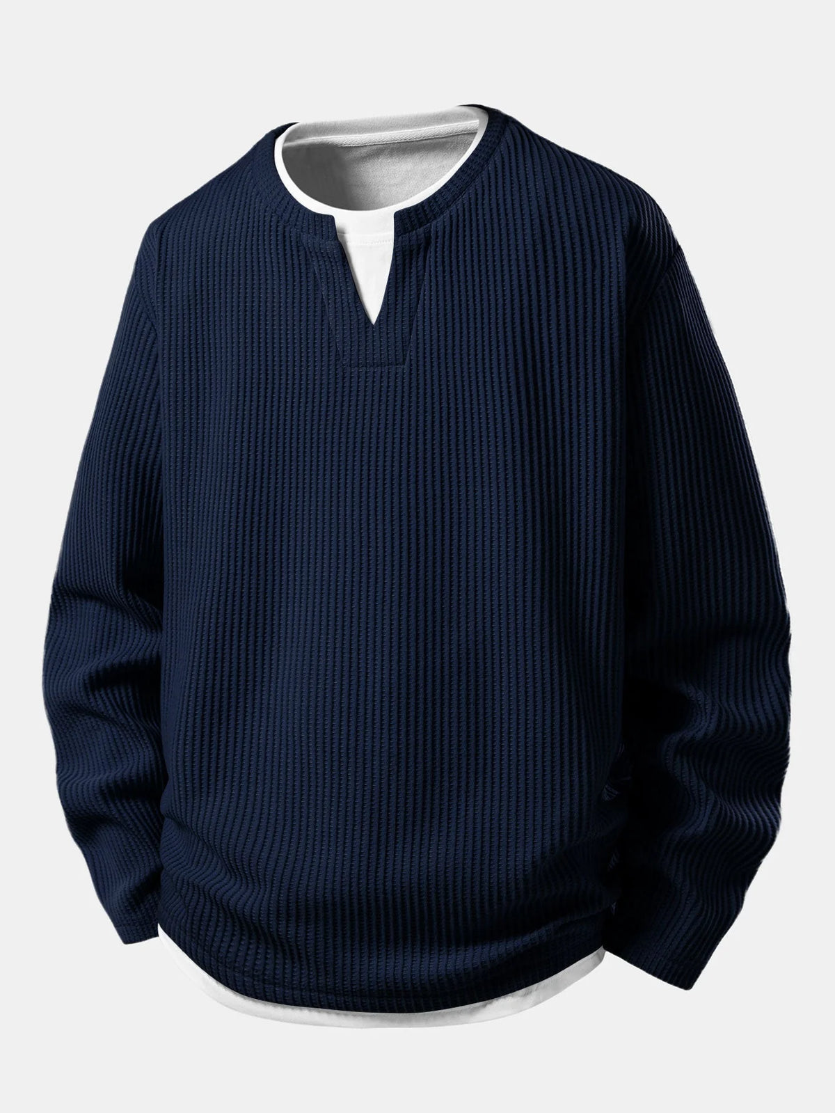 Men's Relaxed Long Sleeve Waffle T-Shirt with Notched Neckline 0