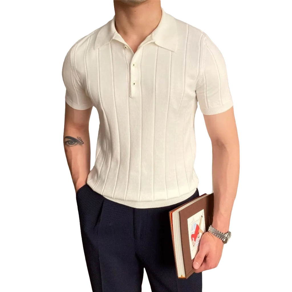 Men's Ribbed Cotton Polo Shirt with Short Sleeves 0