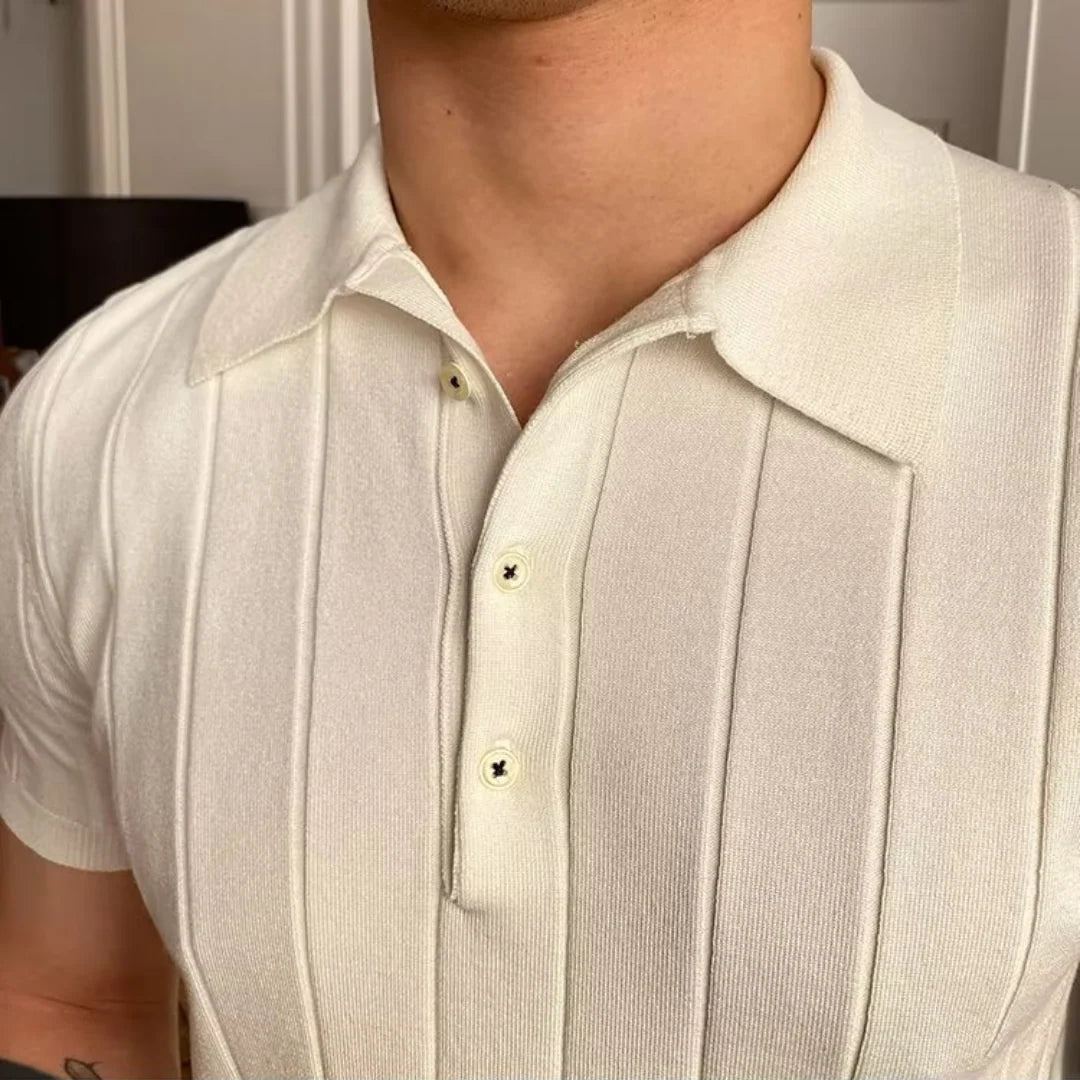 Men's Ribbed Cotton Polo Shirt with Short Sleeves 2