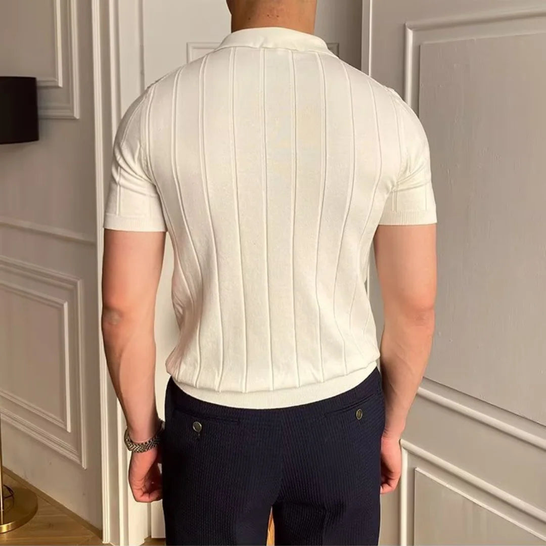Men's Ribbed Cotton Polo Shirt with Short Sleeves 3
