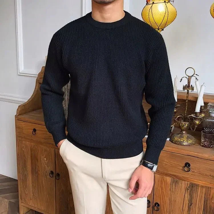 Men's Ribbed Crew Neck Sweater - Regular Fit for Smart Casual Wear 0