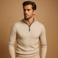 Men's Ribbed Half-Zip Sweater with Stand-Up Collar for Layering 0