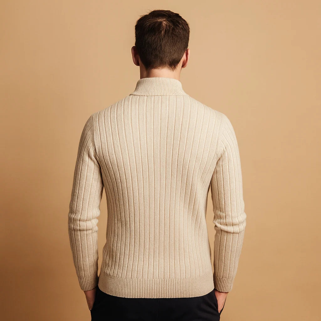 Men's Ribbed Half-Zip Sweater with Stand-Up Collar for Layering 4