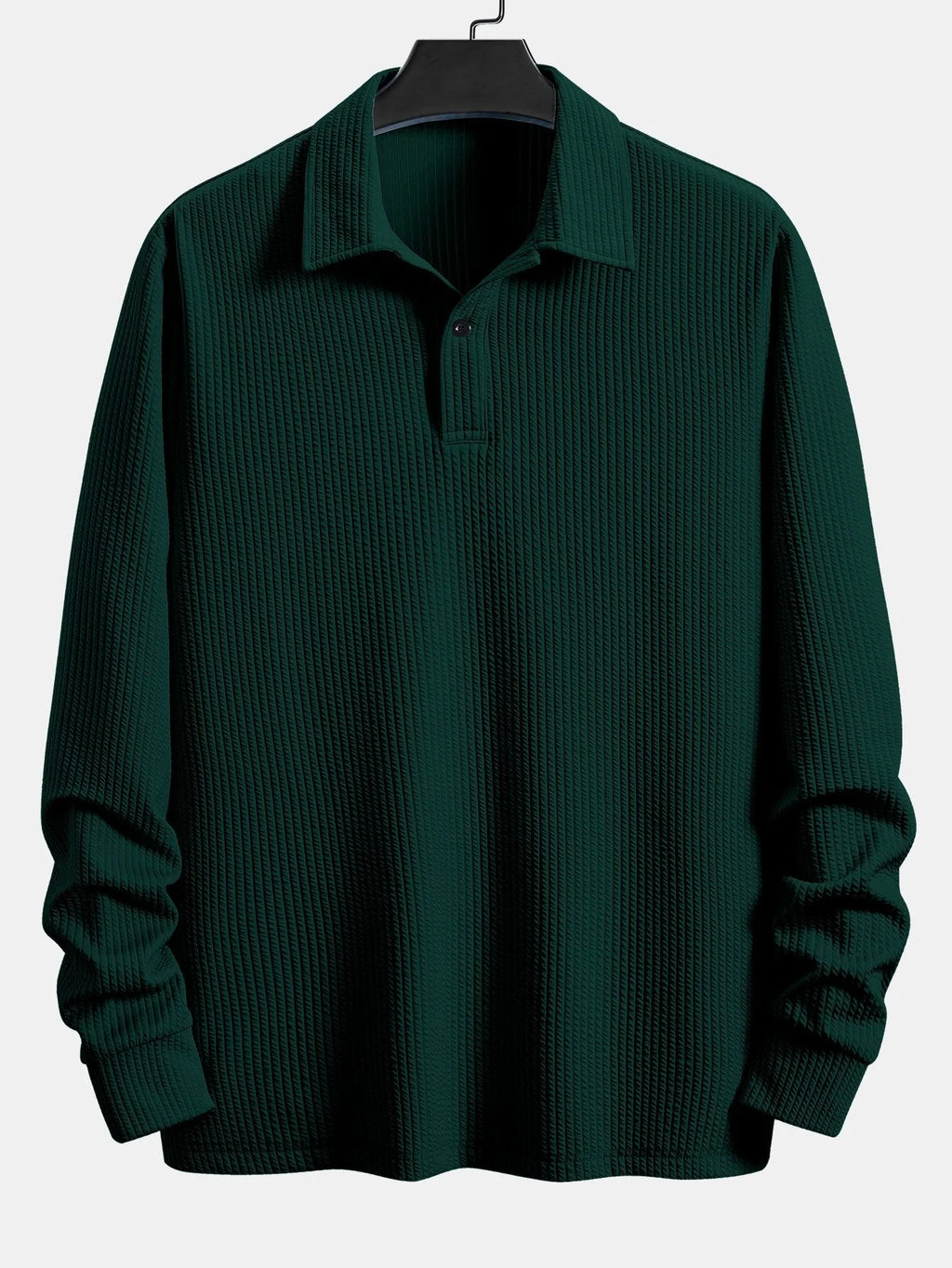 Men's Ribbed Long Sleeve Polo Shirt with Stretch Fit 0