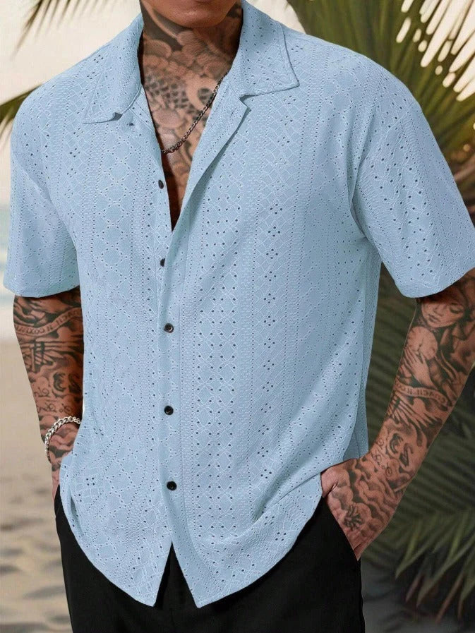 Men's Short-Sleeve Openwork Resort Shirt with Button Closure 0