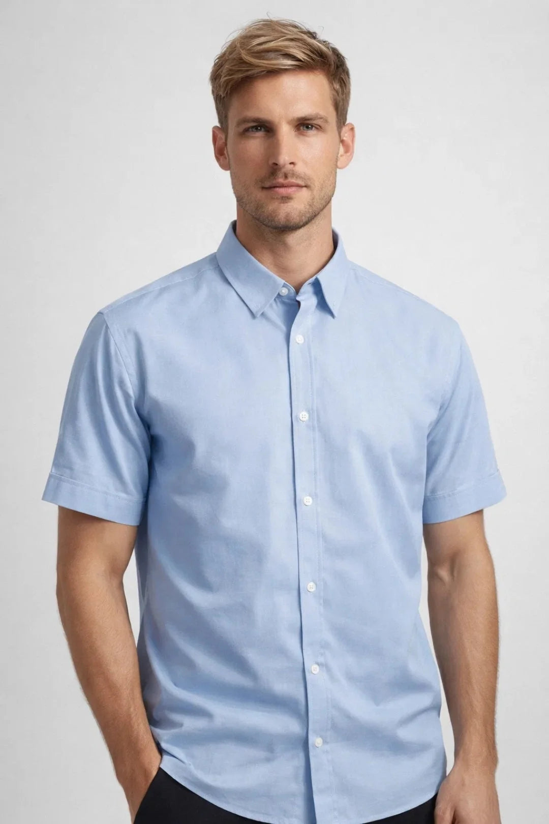 Men's Short-Sleeved Button Collar Shirt with Regular Fit 0