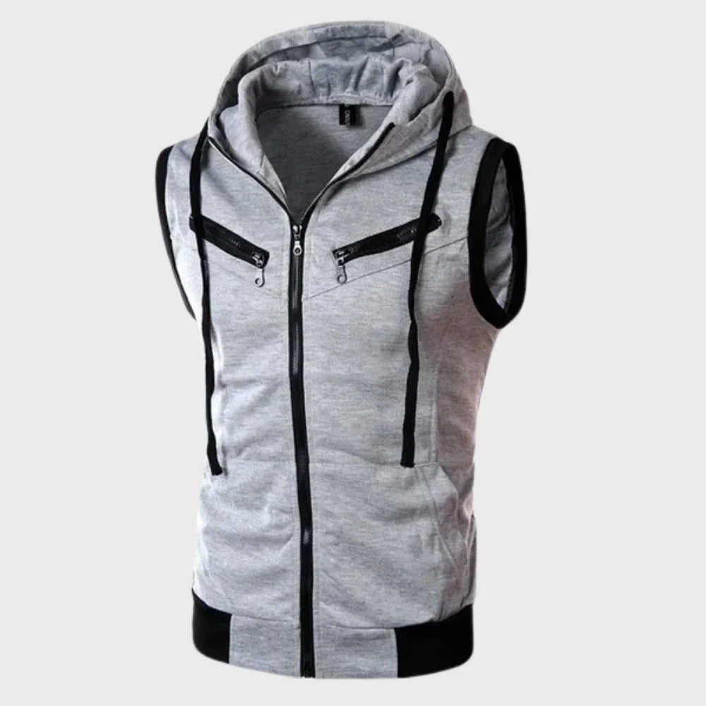 Men's Sleeveless Hooded Vest with Detachable Hood and Zip Pockets 0
