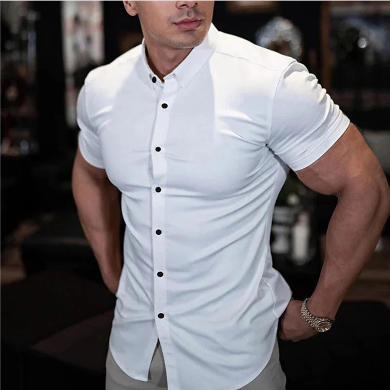 Men's Slim-Fit Short-Sleeve Button-Down Shirt for Warm Weather 0