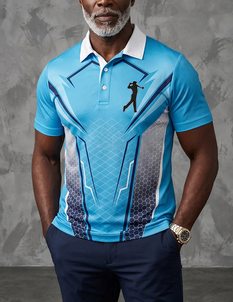 Men's Slim Fit Printed Golf Polo with Contrasting Collar 0