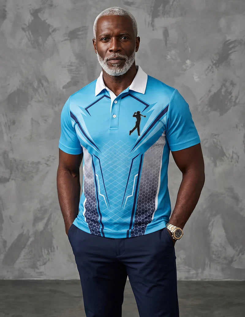 Men's Slim Fit Printed Golf Polo with Contrasting Collar 1