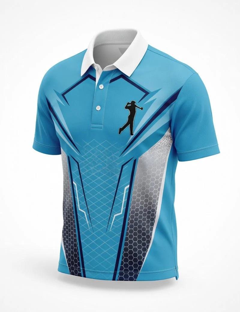 Men's Slim Fit Printed Golf Polo with Contrasting Collar 2