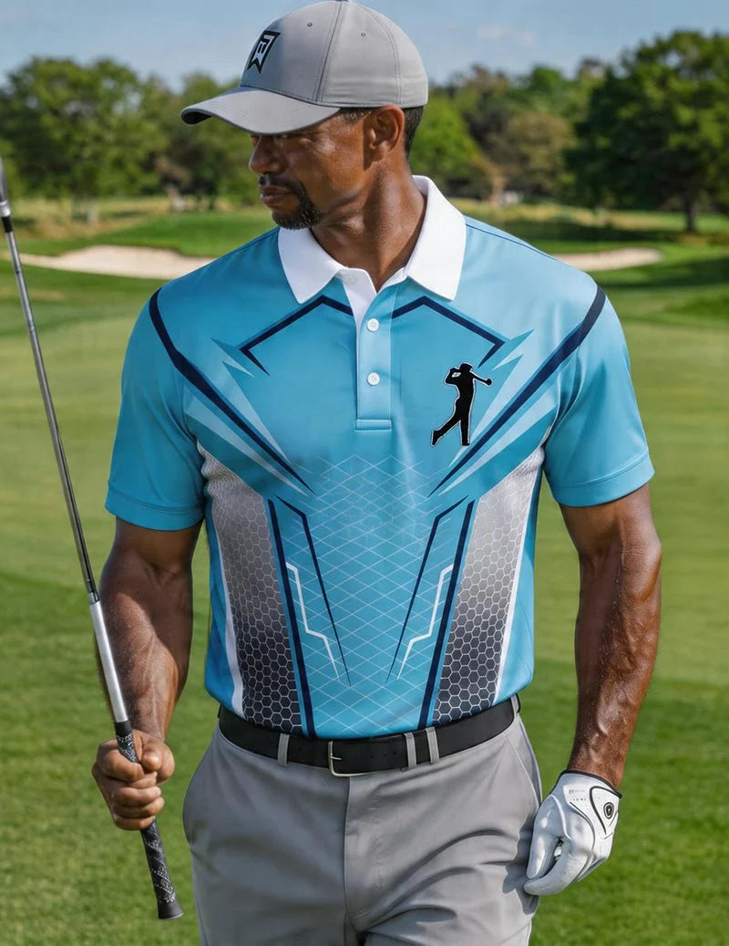 Men's Slim Fit Printed Golf Polo with Contrasting Collar 3