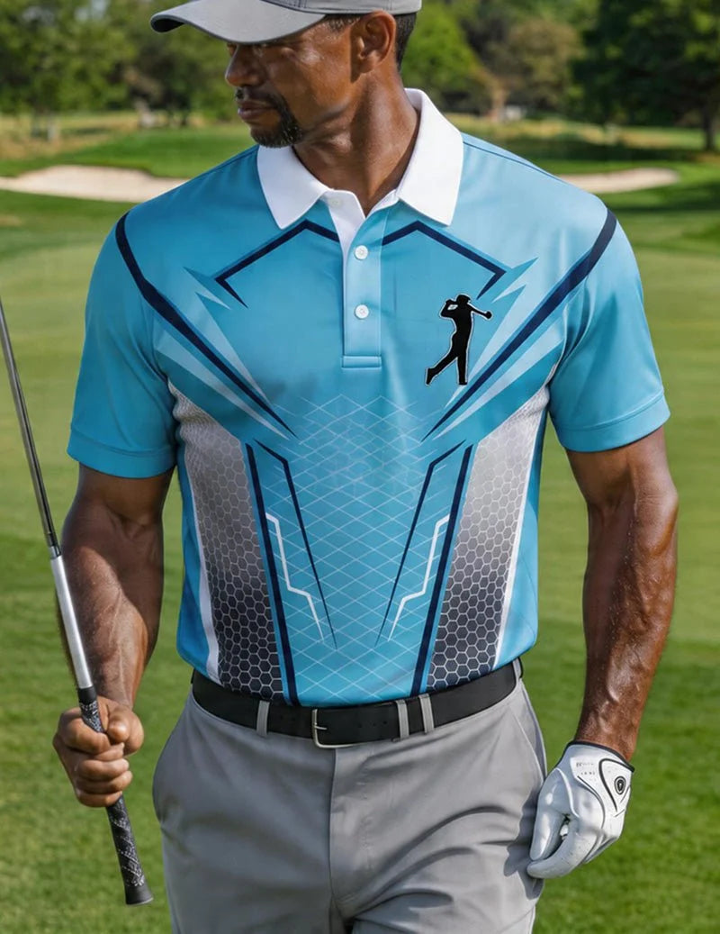 Men's Slim Fit Printed Golf Polo with Contrasting Collar 4