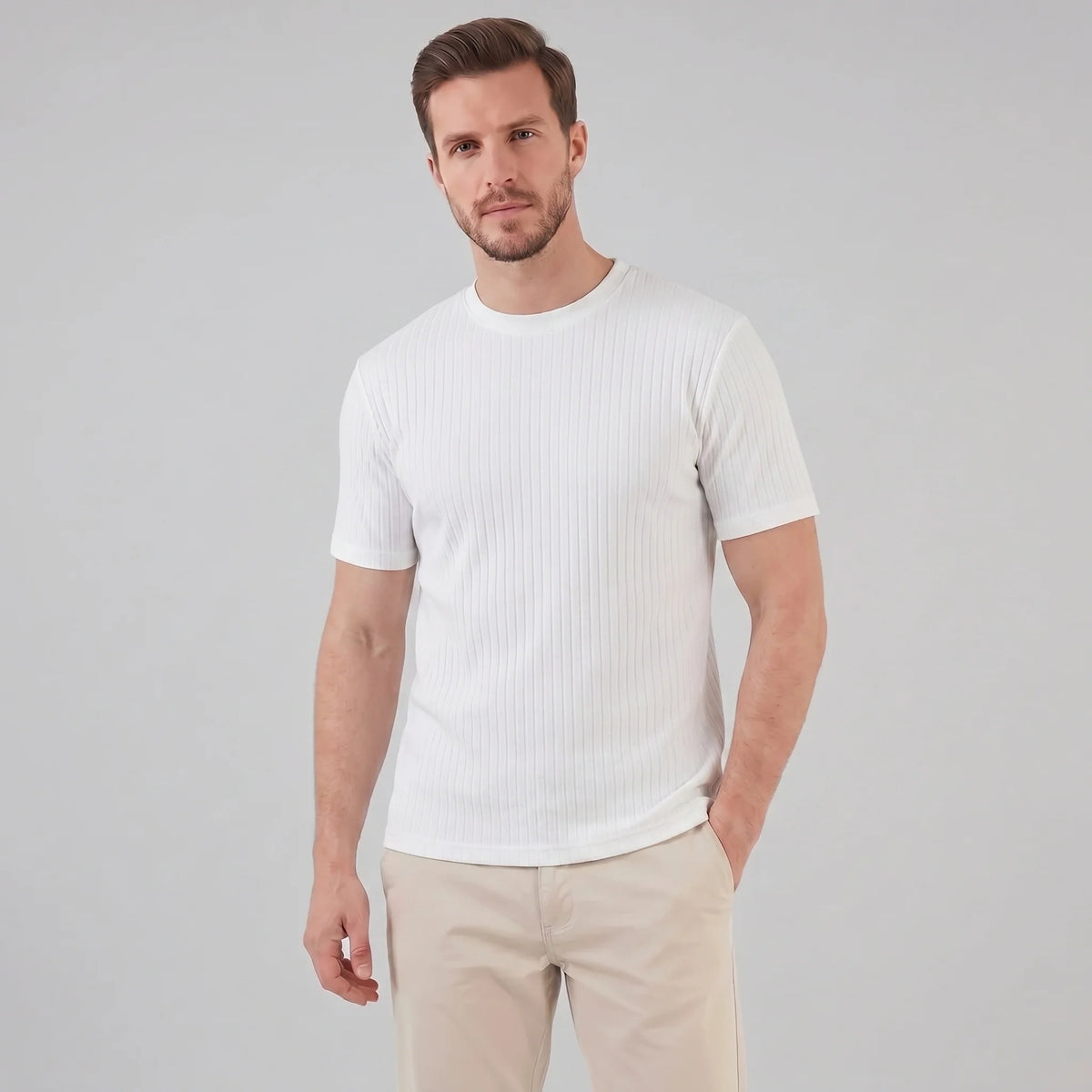 Men's Slim Fit Ribbed Crew Neck T-Shirt 0