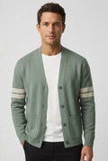 Men's Striped V-Neck Knit Cardigan with Button Closure and Patch Pockets 0