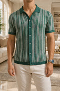 Men's Tailored Knit Polo with Patterned Texture and Button Closure 0