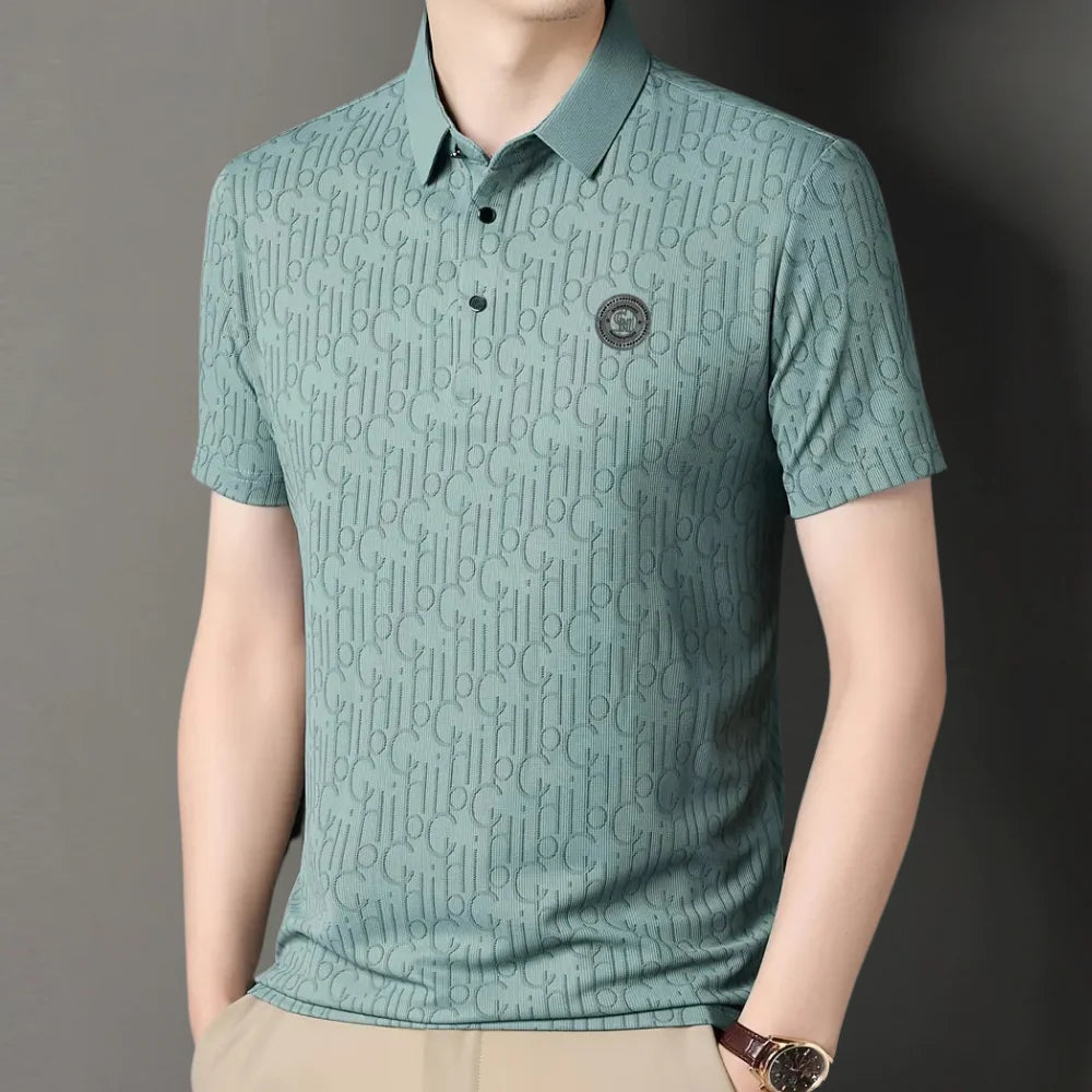Men's Tailored Short-Sleeve Dress Shirt with Vertical Stripes 0
