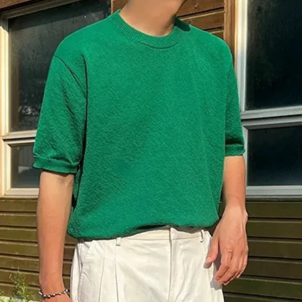 Men's Textured Knit Crew Neck T-Shirt with Relaxed Fit 0