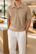 Men's Textured Knit Polo Shirt with Chest Pocket Detail 0