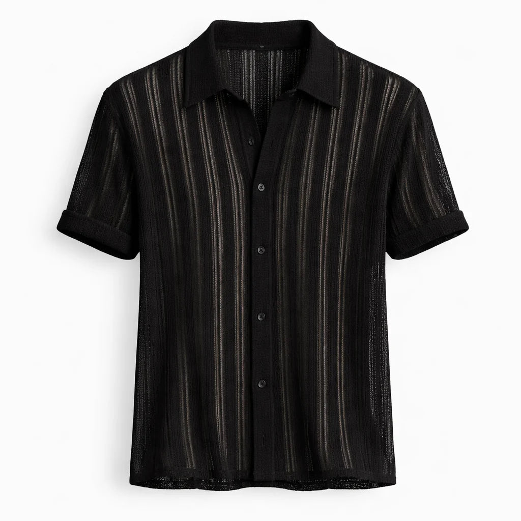 Men's Textured Knit Polo Shirt with Vertical Stripes 6