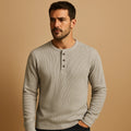Men's Textured Long-Sleeve Henley Top with Button Neckline 0