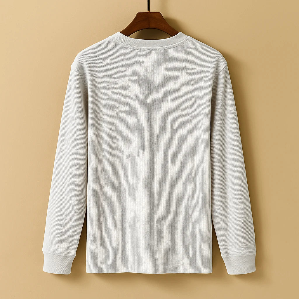 Men's Textured Long-Sleeve Henley Top with Button Neckline 5
