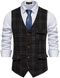 Men's Tweed Waistcoat with V-Neck and Welt Pockets for Formal Attire 0