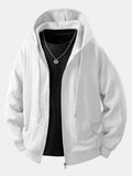 Men's Zip-Up Hoodie with Cable Jacquard Texture and Drawstring Hood 0