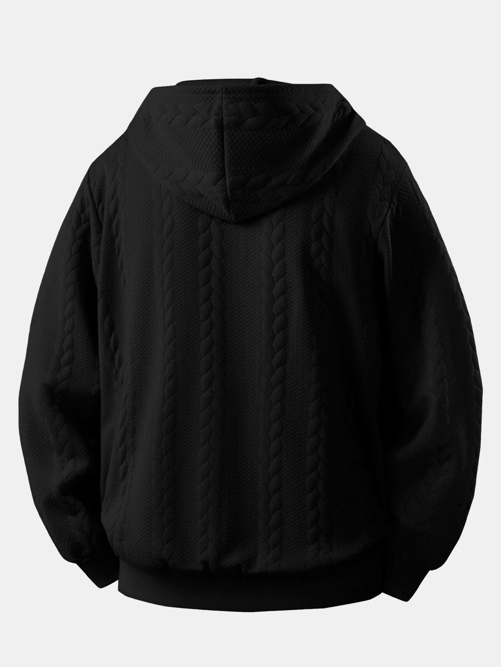 Men's Zip-Up Hoodie with Cable Jacquard Texture and Drawstring Hood 5