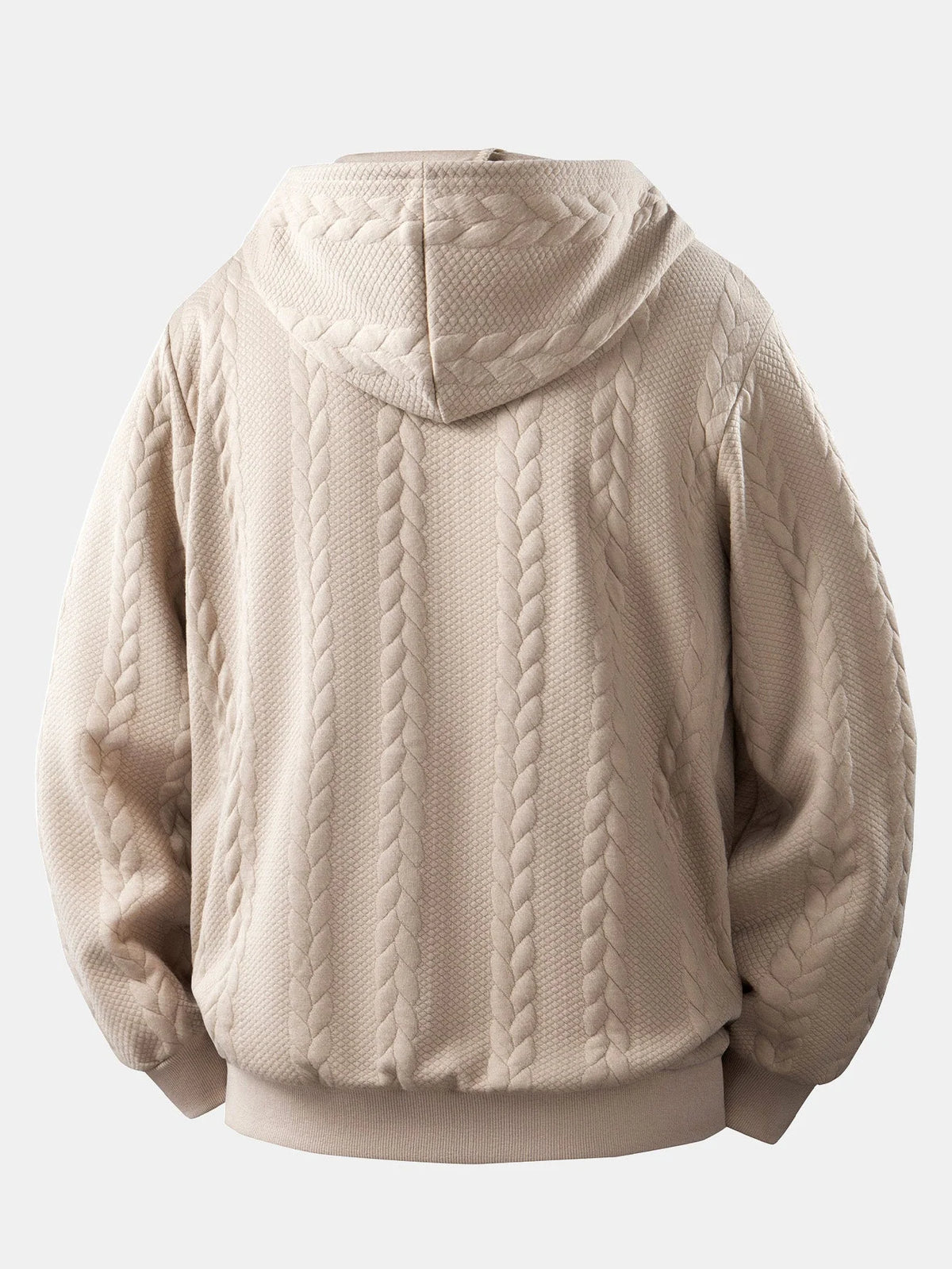 Men's Zip-Up Hoodie with Cable Jacquard Texture and Drawstring Hood 6