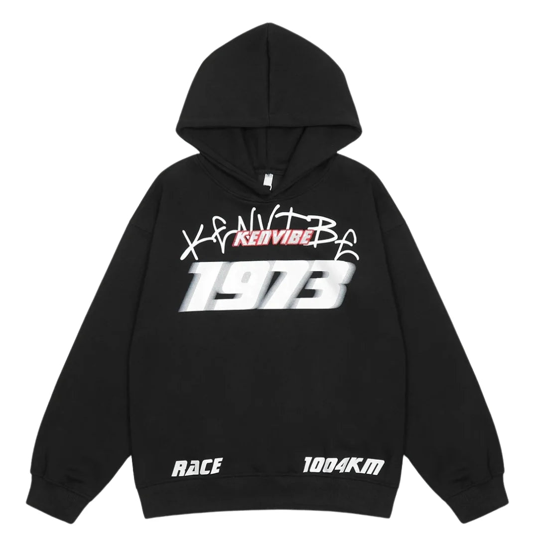 Relaxed Fit Hoodie with Vintage Racing Graphic for Men 1