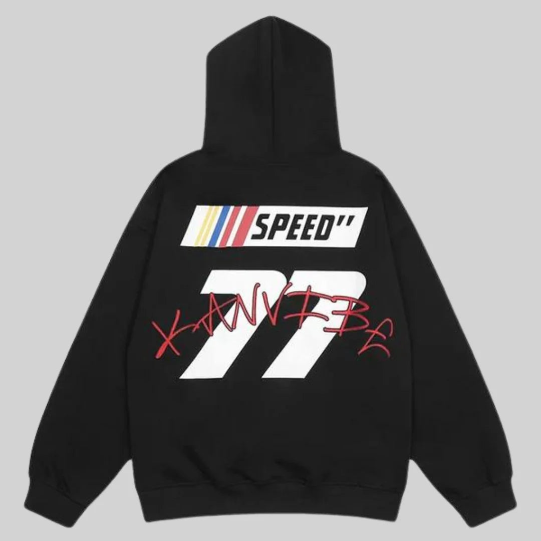Relaxed Fit Hoodie with Vintage Racing Graphic for Men 2