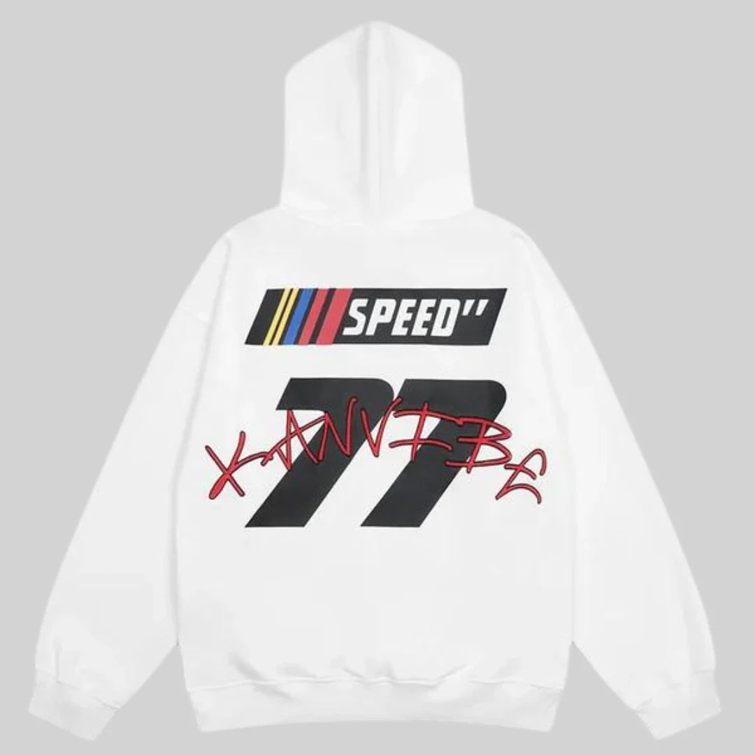 Relaxed Fit Hoodie with Vintage Racing Graphic for Men 3