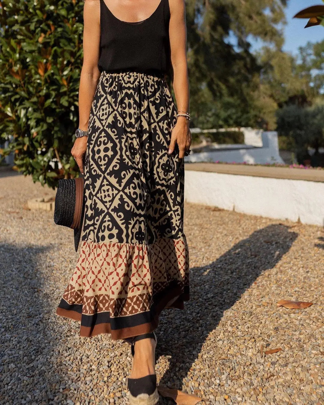 Women's Boho Maxi Skirt Printed Summer Style