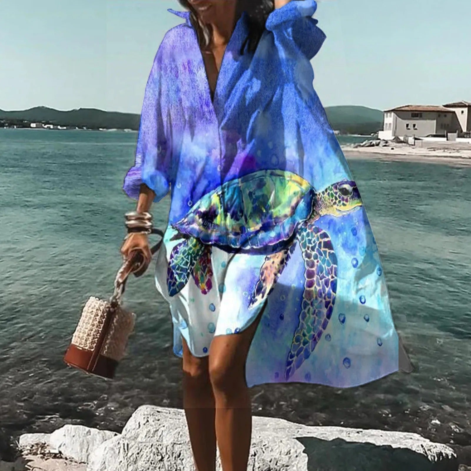 Sanne | Women's Casual Printed Midi Dress - Summer Dress