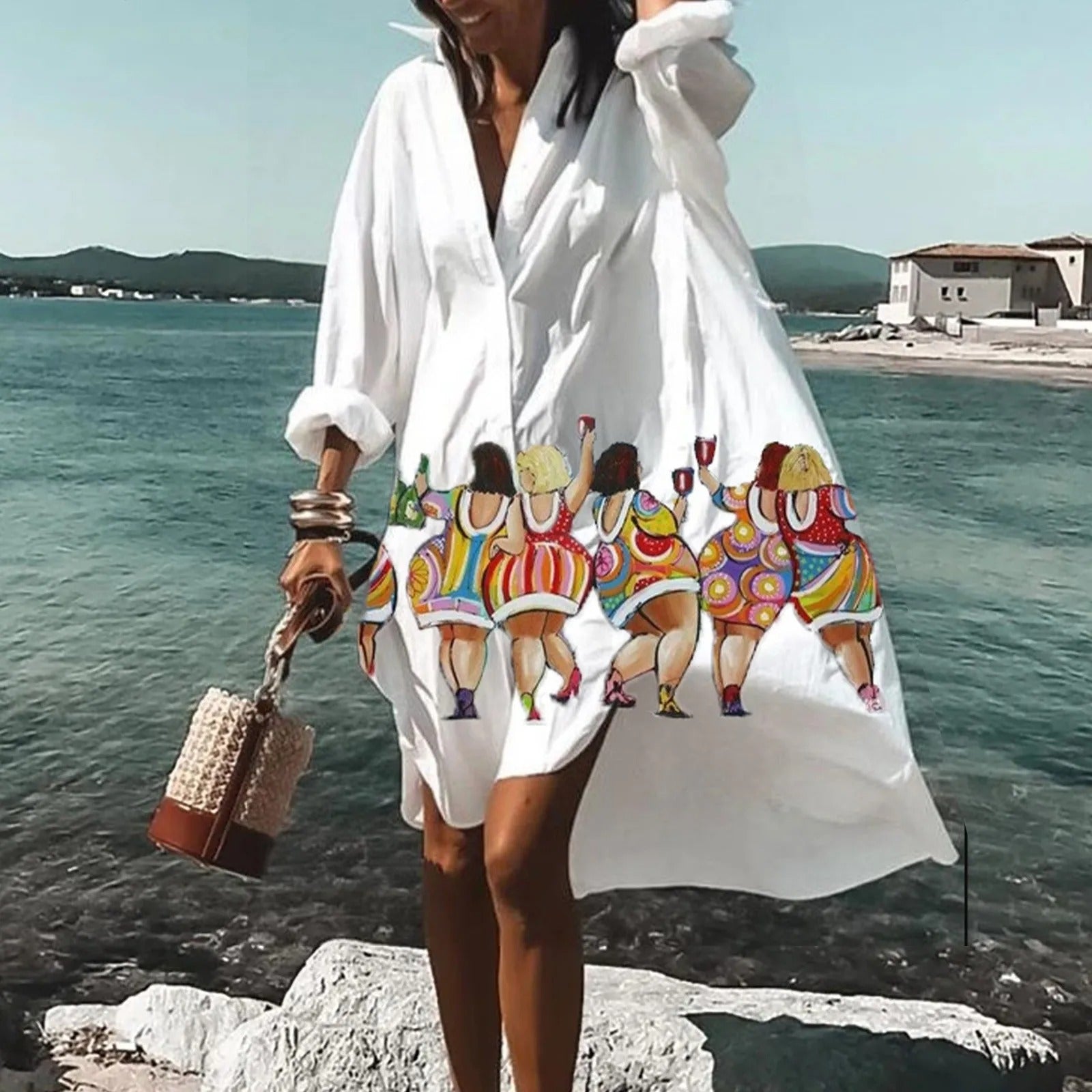 Sanne | Women's Casual Printed Midi Dress - Summer Dress