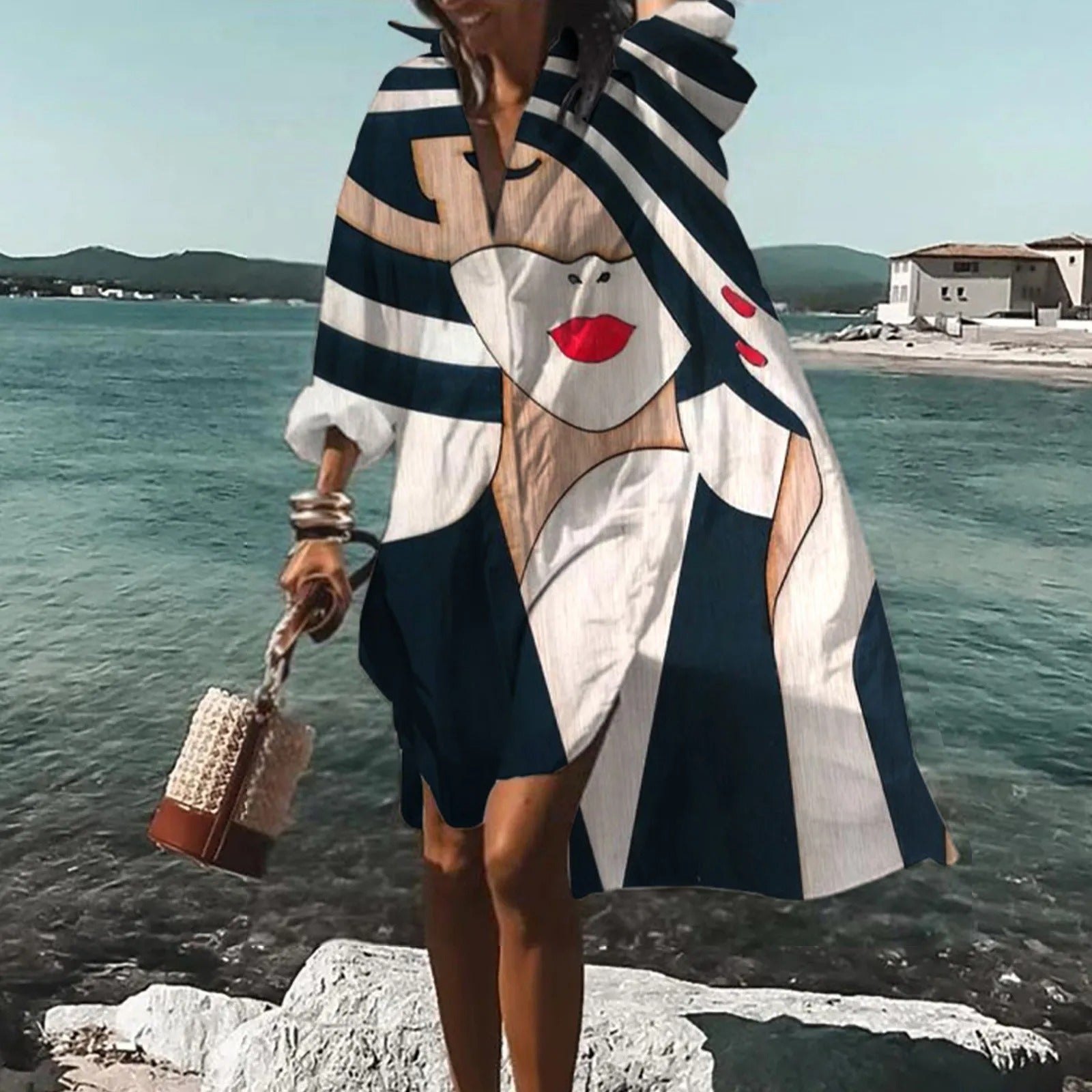 Sanne | Women's Casual Printed Midi Dress - Summer Dress