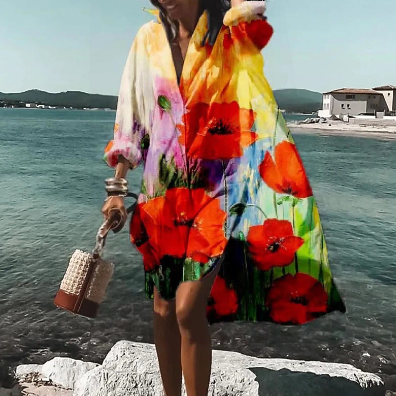 Sanne | Women's Casual Printed Midi Dress - Summer Dress