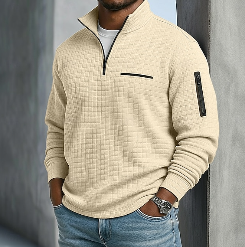 Fenwick | Waffle-Knit Quarter-Zip Pullover